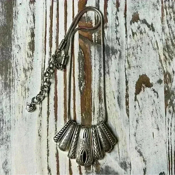 Brighton *Retired* Etched Silver Statement Necklace - Picture 8 of 8